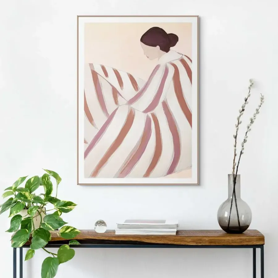 Schilderijen-Reinders Schilderij Gestreepte vrouw - 70 x 50cm - Bruin