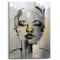 Reinders Schilderij Gezicht - 70 x 50cm - Goudkleurig