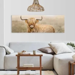 Schilderijen-Reinders Schilderij Hooglander - 52 x 156cm - Beige
