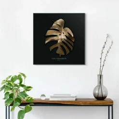 Reinders Schilderij Monstera Blad - 50 x 50cm - Goudkleurig