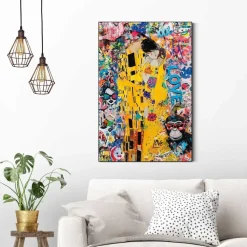 Schilderijen-Reinders Schilderij The Modern Kiss - 90 x 60cm - Geel