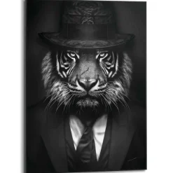 Reinders Schilderij Tiger Man - 70 x 50cm - Zwart-Wit