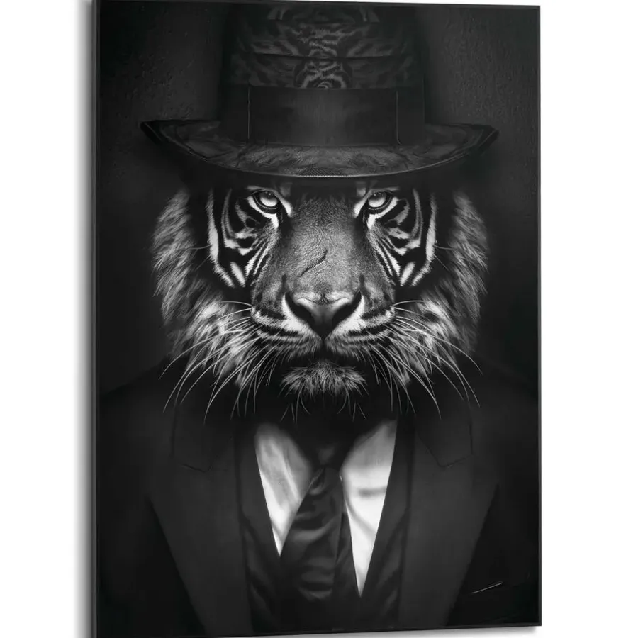 Reinders Schilderij Tiger Man - 70 x 50cm - Zwart-Wit