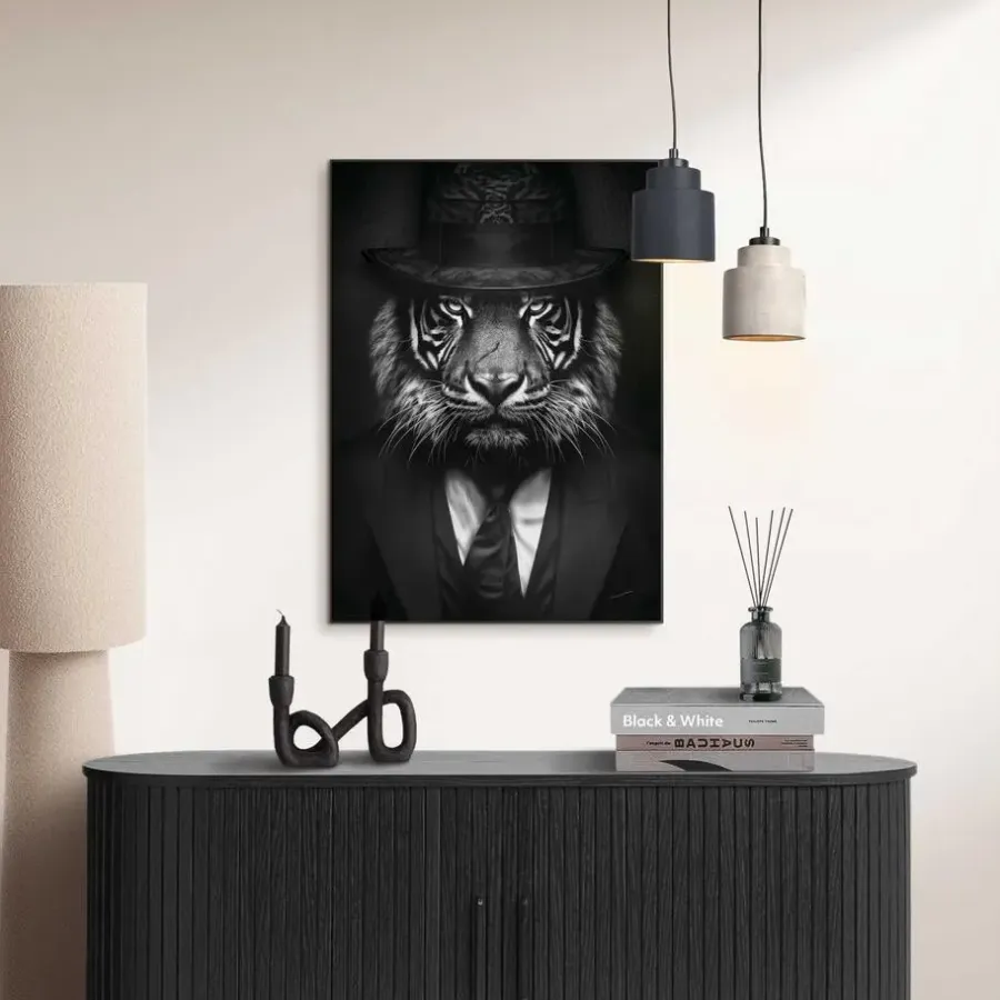 Reinders Schilderij Tiger Man - 70 x 50cm - Zwart-Wit