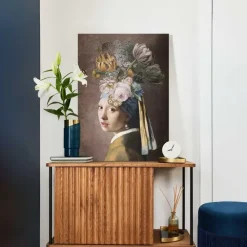 Schilderijen-Reinders Schilderij Vermeer Bloemenmeisje met de Parel - 70 x 50cm - Bont