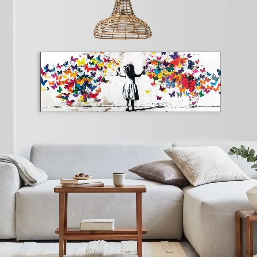 Schilderijen-Reinders Schilderij Wolk van vlinders - 52 x 156cm - Bont