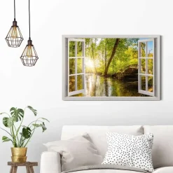 Reinders Schilderij Zonnestralen in het bos - 60 x 90cm - Groen