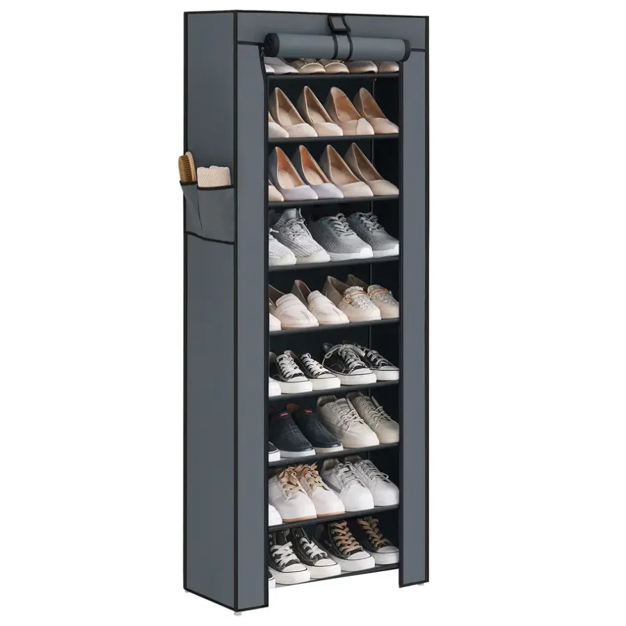 Schoenenkasten-ACAZA Schoenenkast - 10 Niveaus - tot 27 Paar Schoenen - 58x160cm - Grijs