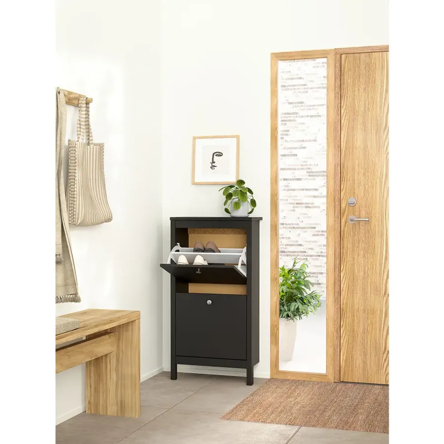 Schoenenkasten-Leen Bakker Schoenenkast Madeira - zwart - 102,9x53,8x24,6 cm