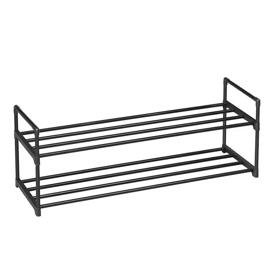 Kledingopbergers-Merkloos Schoenenrek - stapelbaar - 2 niveaus - 92x33x30 cm - zwart