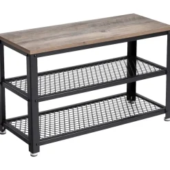 Kledingopbergers-Dok Home Schoenenrek met 2 legplanken - Schoenenbank - Industrieel design - Grijs-Zwart