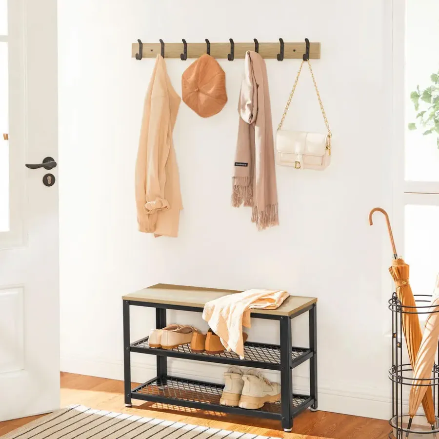 Merkloos Schoenenrek met Industriële Look - Zwart Frame - 73x30x45cm