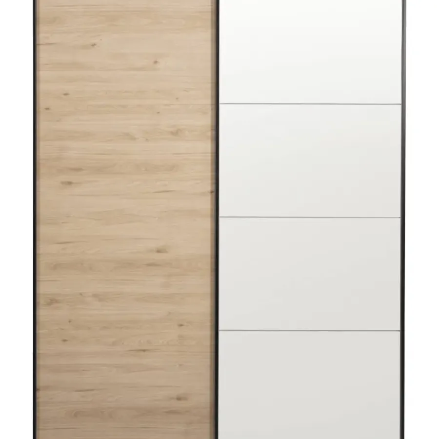 Leen Bakker Schuifdeurkast Bergamo - eikenkleur/spiegel - 221x178,5x66,6 cm