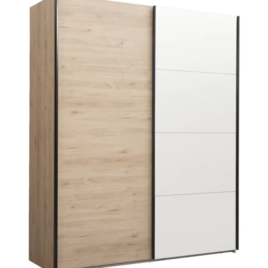 Leen Bakker Schuifdeurkast Bergamo - eikenkleur/spiegel - 221x178,5x66,6 cm