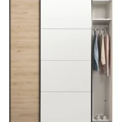 Leen Bakker Schuifdeurkast Bergamo - eikenkleur/spiegel - 221x178,5x66,6 cm