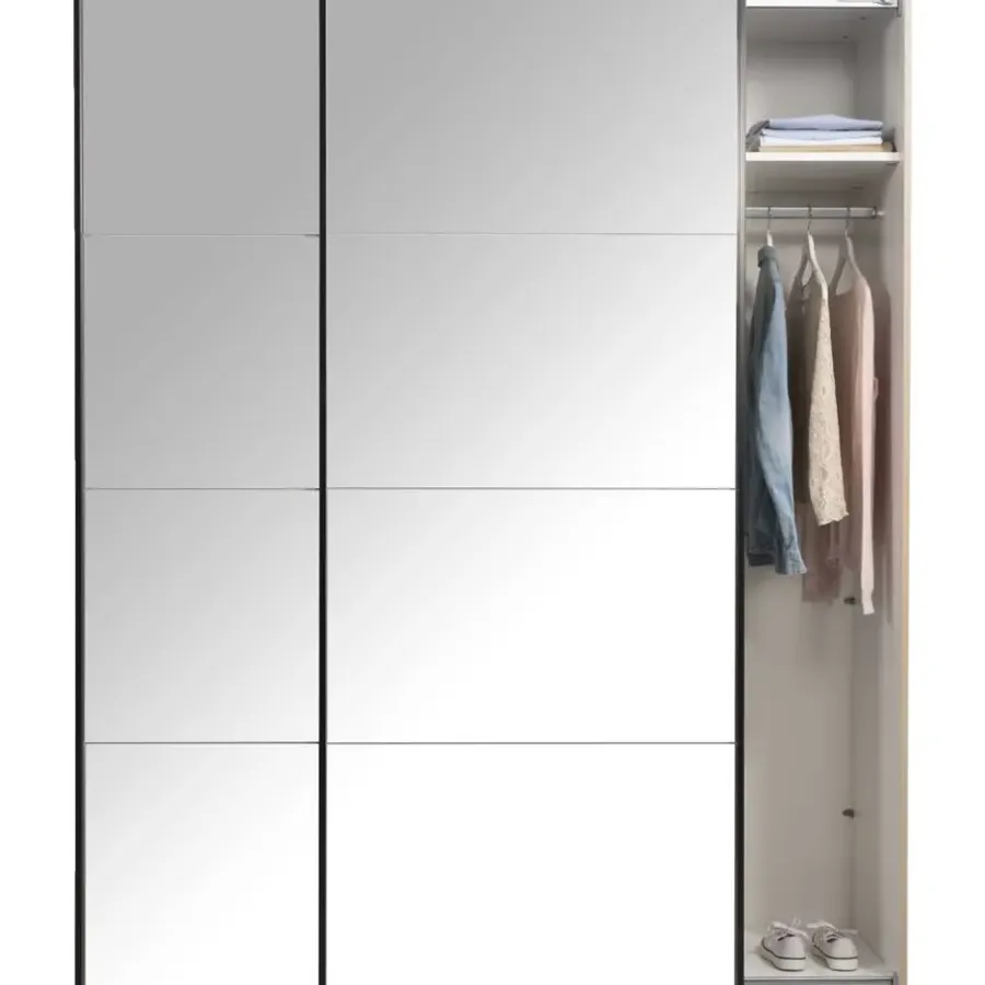 Leen Bakker Schuifdeurkast Bergamo met spiegeldeuren - eikenkleur - 221x178,5x66,6 cm