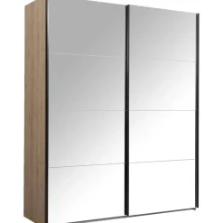 Leen Bakker Schuifdeurkast Bergamo met spiegeldeuren - eikenkleur - 221x178,5x66,6 cm