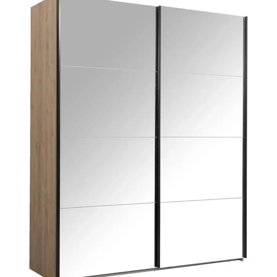 Leen Bakker Schuifdeurkast Bergamo met spiegeldeuren - eikenkleur - 221x178,5x66,6 cm