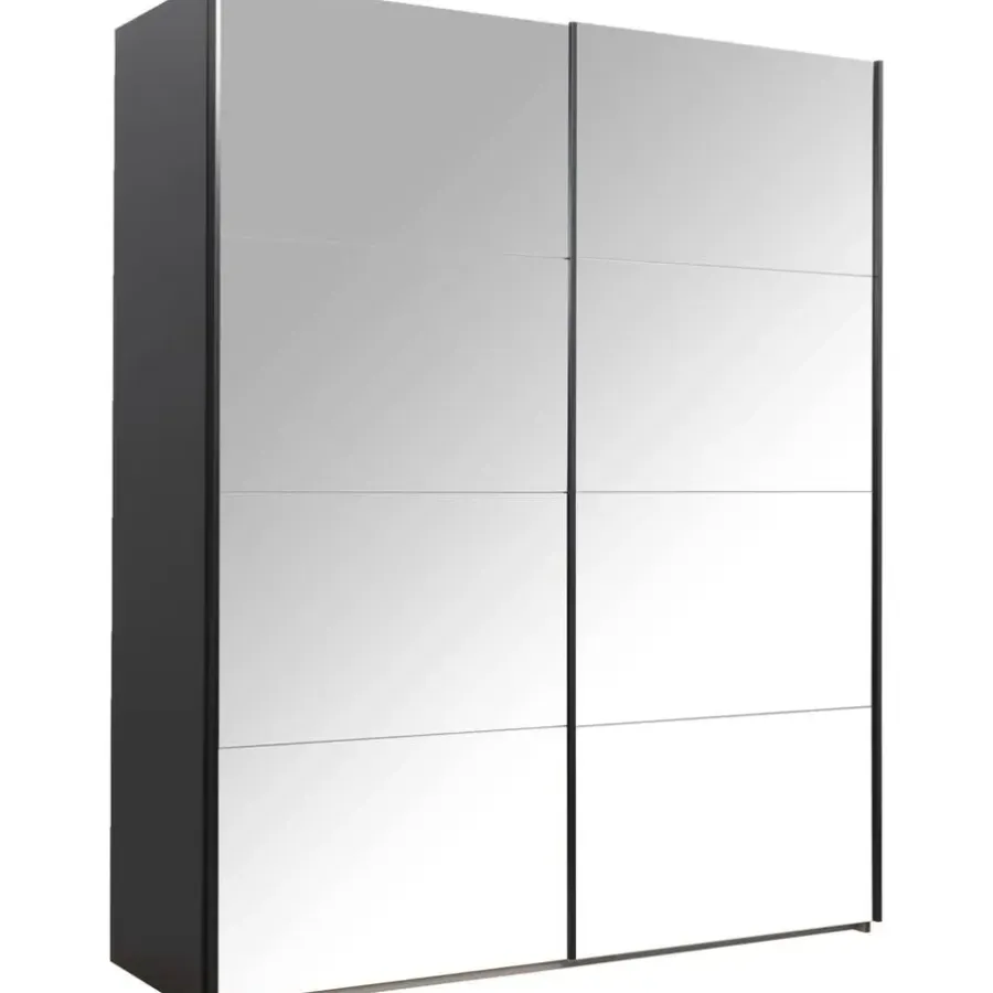Schuifdeurkasten-Leen Bakker Schuifdeurkast Bergamo met spiegeldeuren - antraciet - 221x178,5x66,6 cm