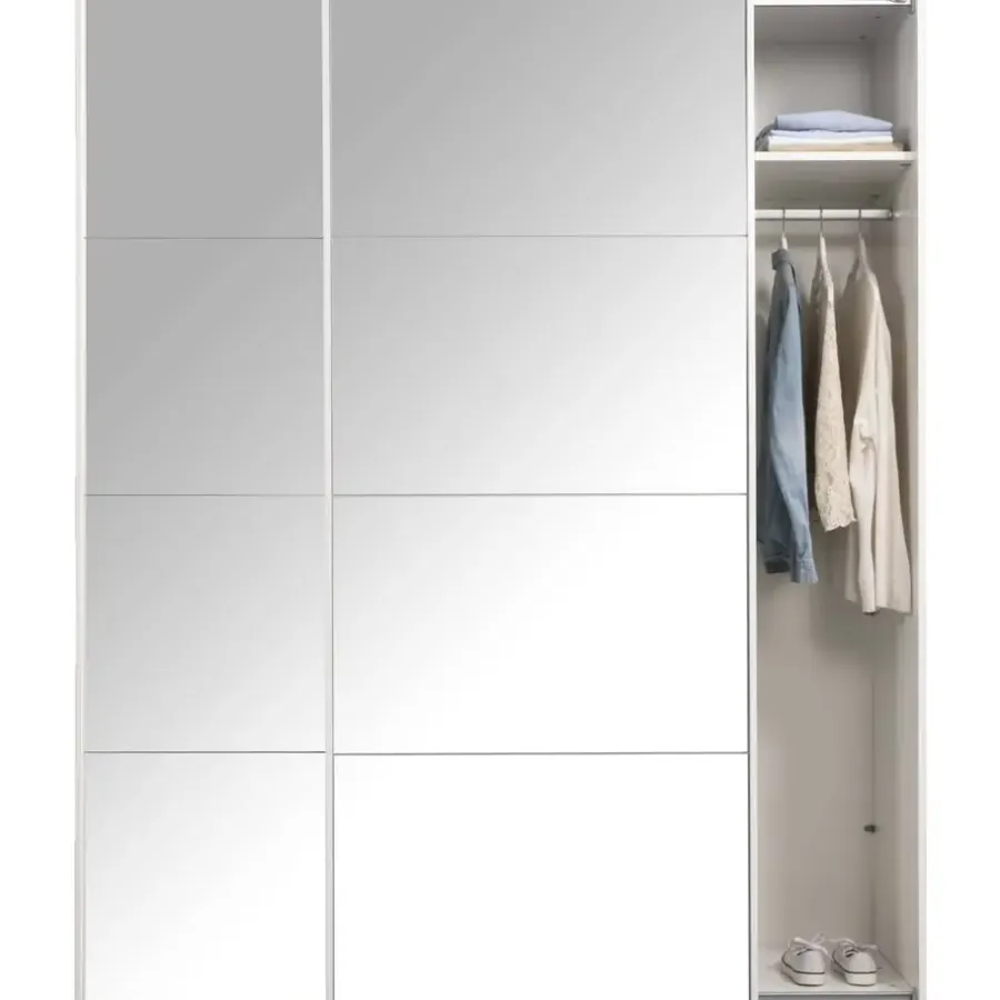 Schuifdeurkasten-Leen Bakker Schuifdeurkast Bergamo met spiegeldeuren - wit - 221x178,5x66,6 cm