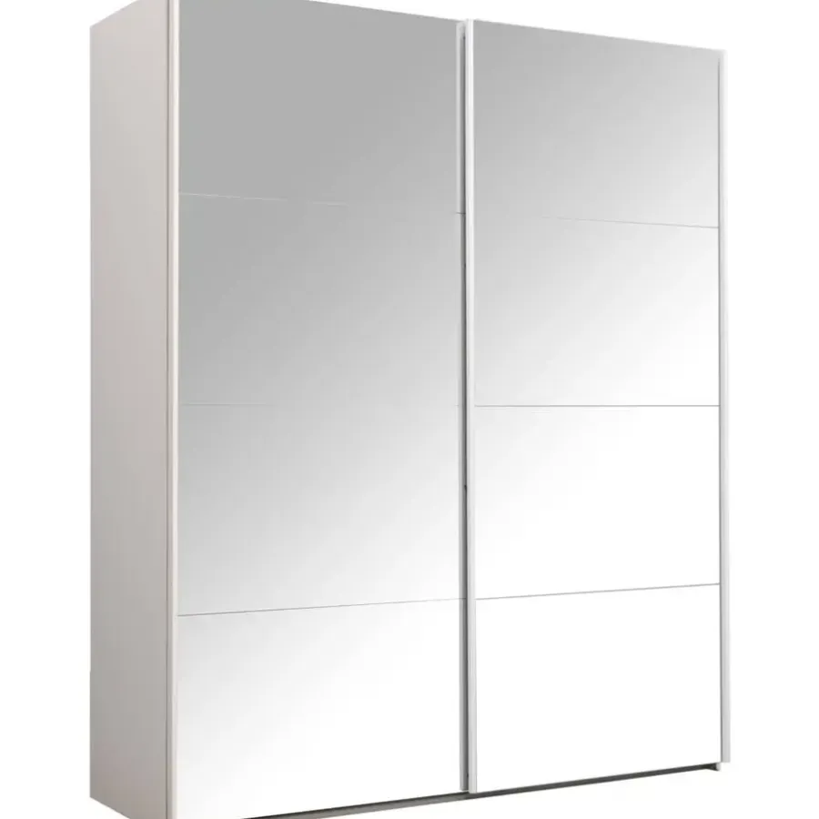 Schuifdeurkasten-Leen Bakker Schuifdeurkast Bergamo met spiegeldeuren - wit - 221x178,5x66,6 cm