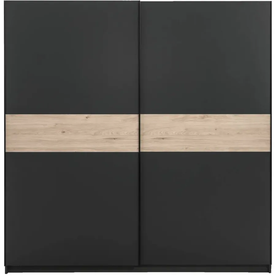 Leen Bakker Schuifdeurkast Genua - antraciet/eikenkleur - 204x200x60 cm
