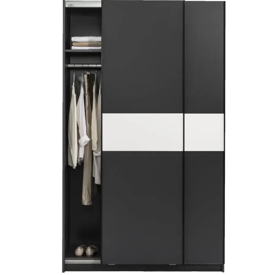 Leen Bakker Schuifdeurkast Genua - antraciet/wit - 204x122x60 cm