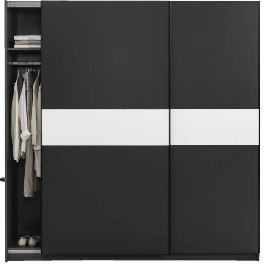 Leen Bakker Schuifdeurkast Genua - antraciet/wit - 204x200x60 cm