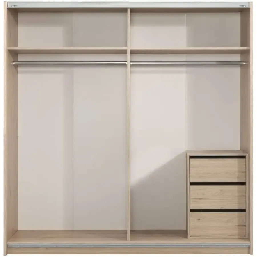Leen Bakker Schuifdeurkast Genua - eikenkleur/wit - 204x200x60 cm