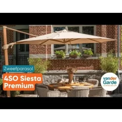 Parasols-4-Seasons Outdoor 4-Seasons Siesta Premium - zweefparasol 350 cm. - Woodlook/Sand
