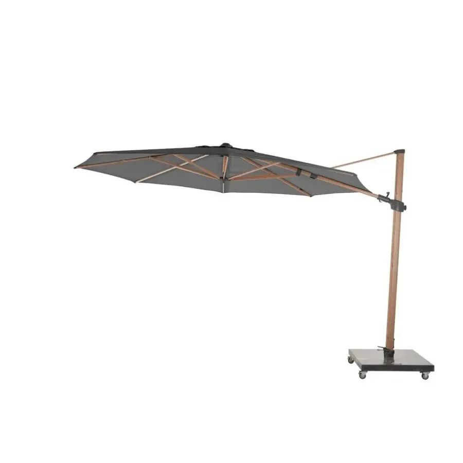 Parasols-4-Seasons Outdoor 4-Seasons Siesta Premium - zweefparasol 350 cm. - Woodlook/Charcoal