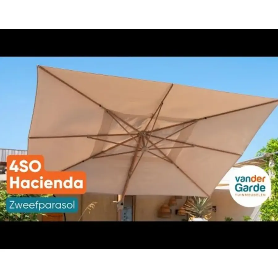 Parasols-4-Seasons Outdoor 4-Seasons zweefparasol Hacienda 300 x 400 - Woodlook/Sand met voet en hoes