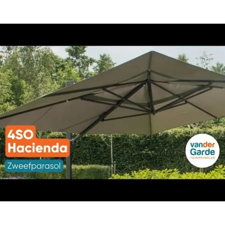 Parasols-4-Seasons Outdoor 4-Seasons zweefparasol Hacienda 300 x 400 - Woodlook/Sand met voet en hoes
