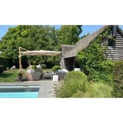 Parasols-4-Seasons Outdoor 4-Seasons zweefparasol Hacienda 300 x 400 - Woodlook/Sand met voet en hoes