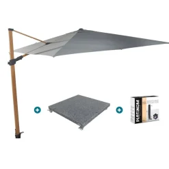 Parasols-4-Seasons Outdoor 4-Seasons zweefparasol Siesta Premium 3x3 m. - woodlook/charcoal + voet en hoes