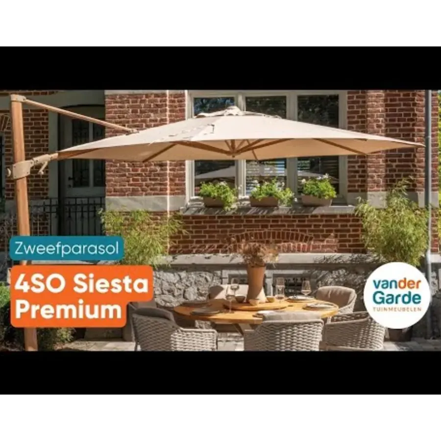 Parasols-4-Seasons Outdoor 4-Seasons zweefparasol Siesta Premium 3x3 m. - woodlook/charcoal + voet en hoes