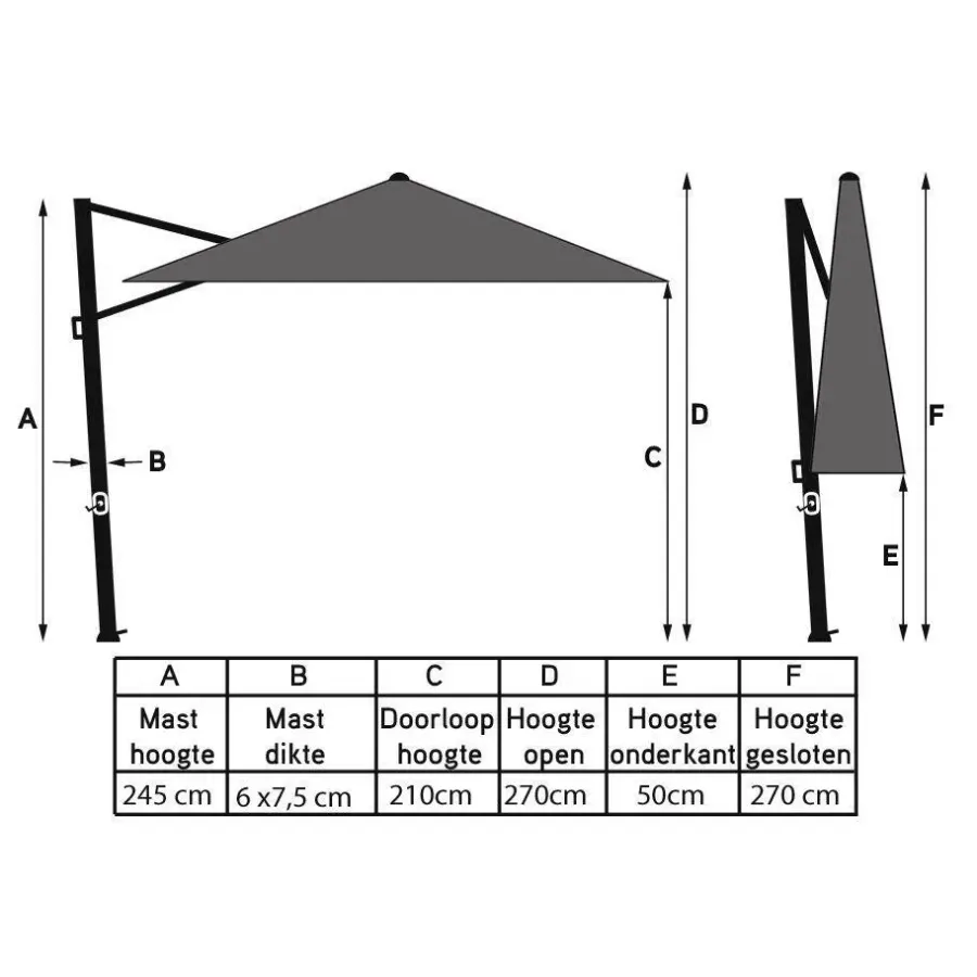 Parasols-4-Seasons Outdoor 4-Seasons zweefparasol Siesta Premium 3x3 m. - woodlook/charcoal + voet en hoes