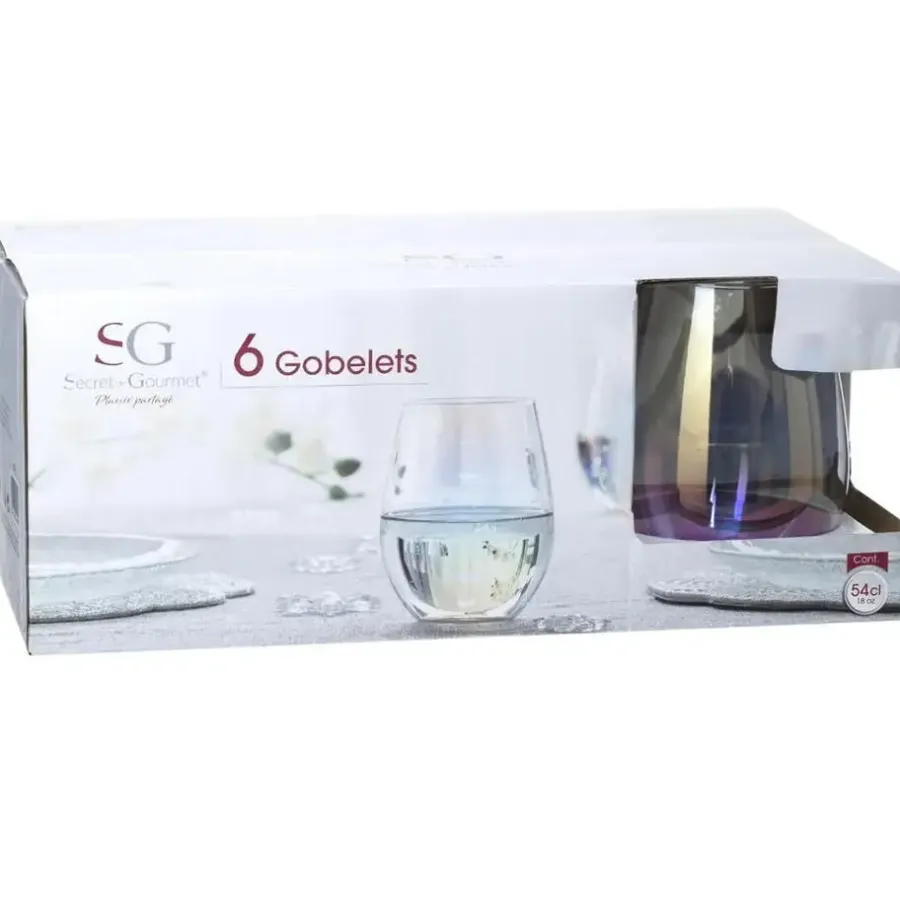 Waterglazen-Secret de Gourmet Tumbler drink glazen - 6x - parelmoer - 540 ml