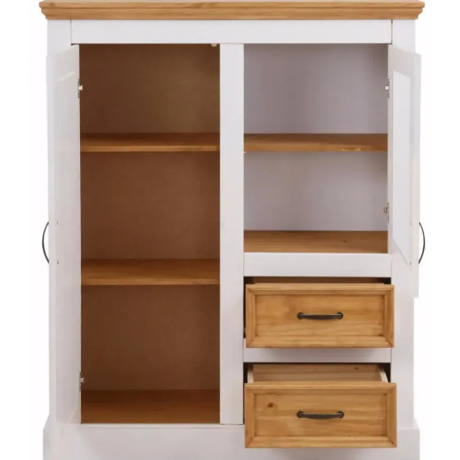 Buffetkasten-Loft24 Selma - Kast met 2 deuren en 2 laden in wit gebeitst dennenhout