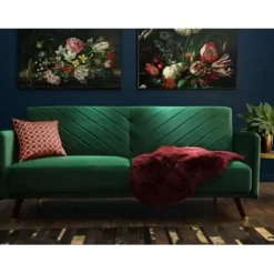 Slaapbanken|Slaapbanken-Beliani SENJA - Slaapbank 3-zits - Donkere houtkleur - Polyester
