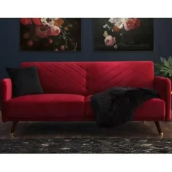 Slaapbanken|Slaapbanken-Beliani SENJA - Slaapbank 3-zits - Rood - Fluweel