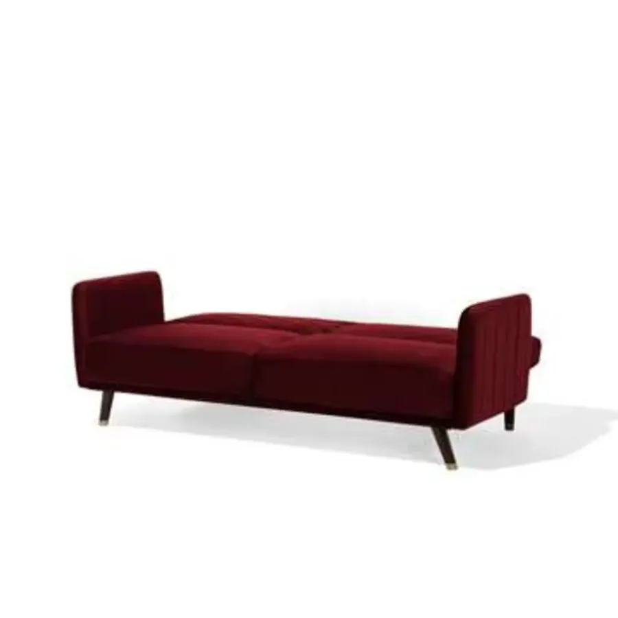 Slaapbanken|Slaapbanken-Beliani SENJA - Slaapbank 3-zits - Rood - Fluweel