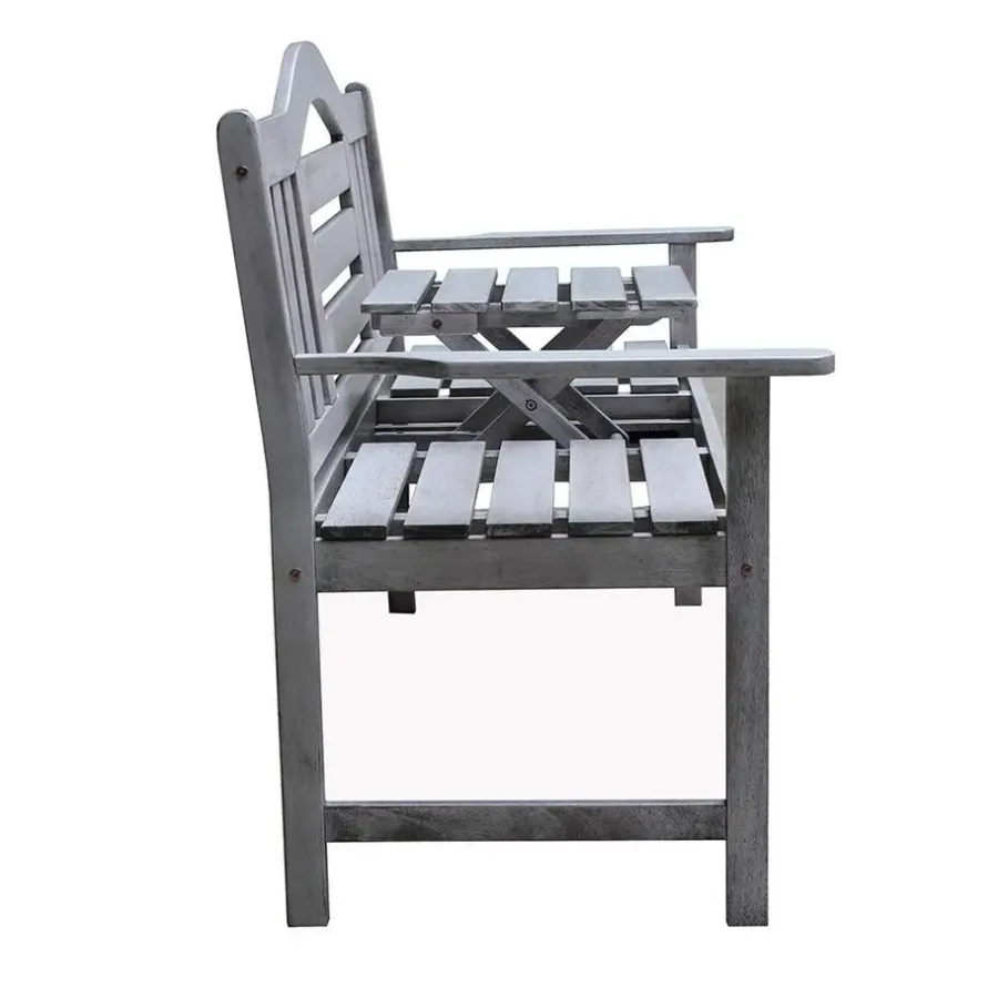 Tuinbanken-Sens-Line Nevada tuinbank met uitklapbaar tafeltje - Grijs - 150 cm - Meranti h