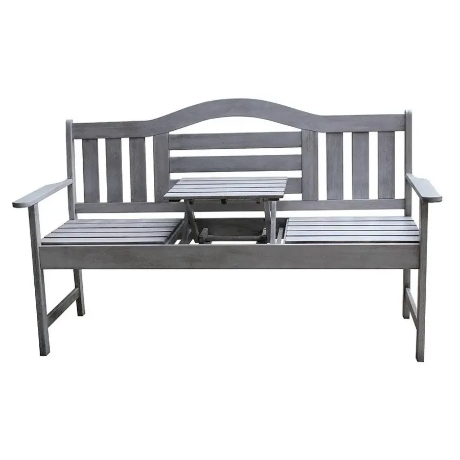 Tuinbanken-Sens-Line Nevada tuinbank met uitklapbaar tafeltje - Grijs - 150 cm - Meranti h