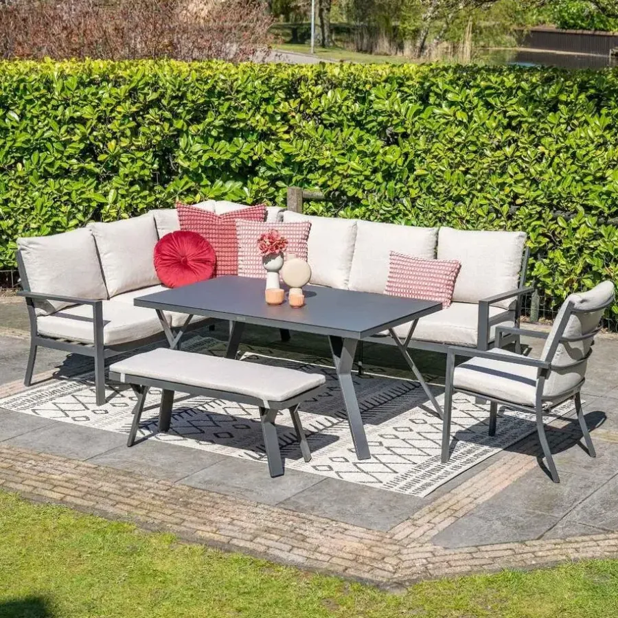 Loungesets-Garden Impressions Sergio lounge-diningset - 3-delig - links - carbon black - desert sand