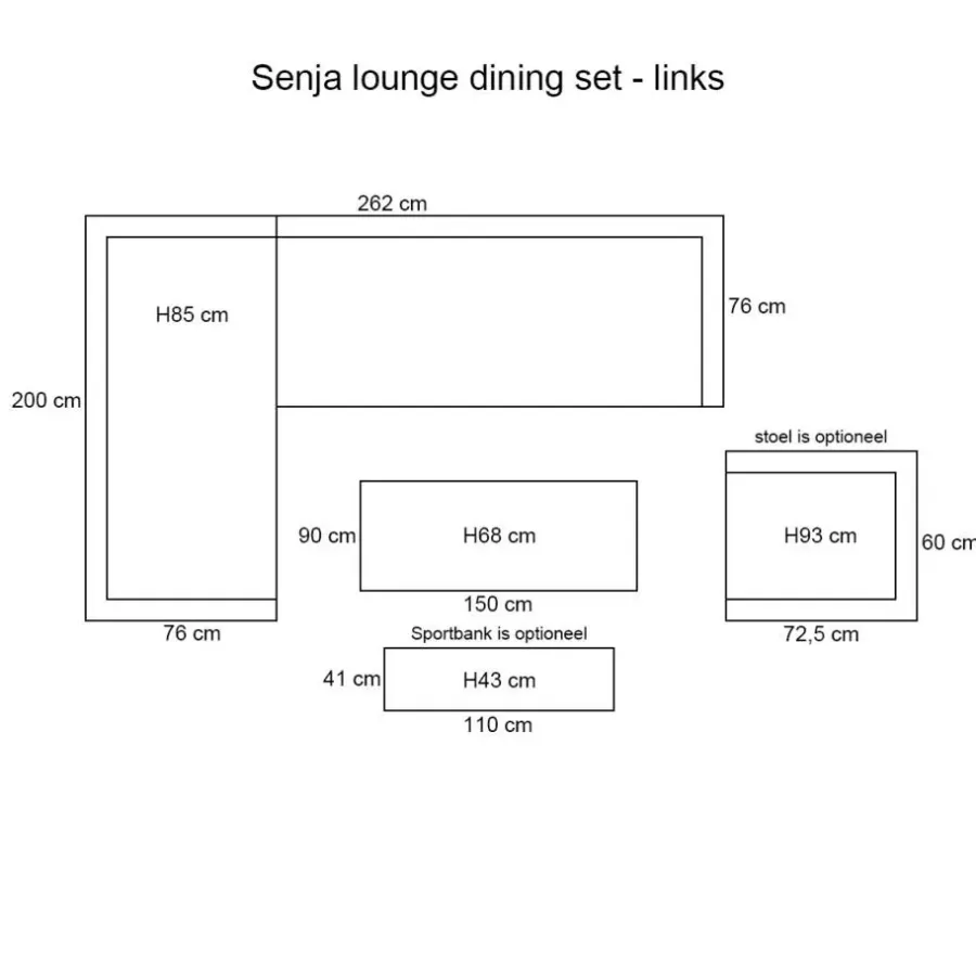 Loungesets-Garden Impressions Sergio lounge-diningset - 3-delig - links - carbon black - desert sand
