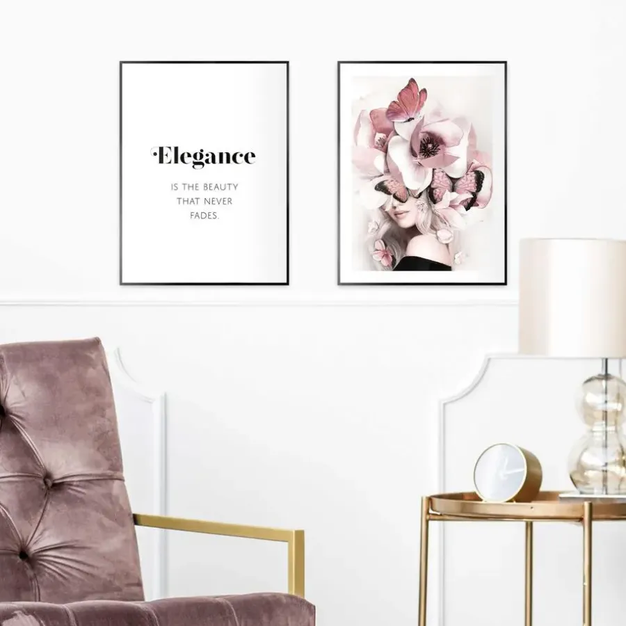 Reinders Set poster met lijst - Elegante Bloemenvrouw