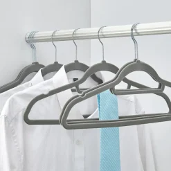 Kledingopbergers-Merkloos Set van 50 Anti-slip kleerhangers, dunne Kledinghangers met Fluweel Grijs