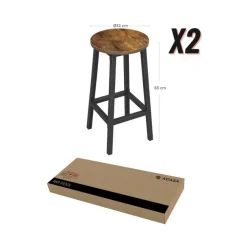 Merkloos Set van 2 barkrukken - met stabiel stalen frame - hoogte 65 cm - Bruin