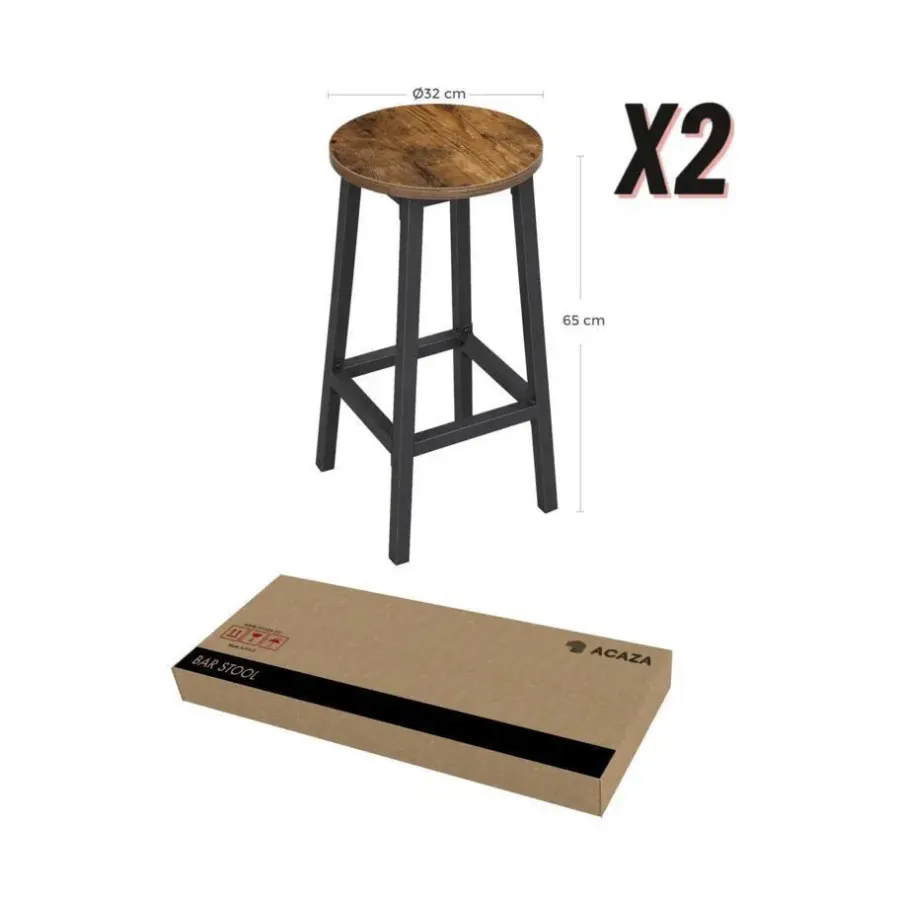 Merkloos Set van 2 barkrukken - met stabiel stalen frame - hoogte 65 cm - Bruin